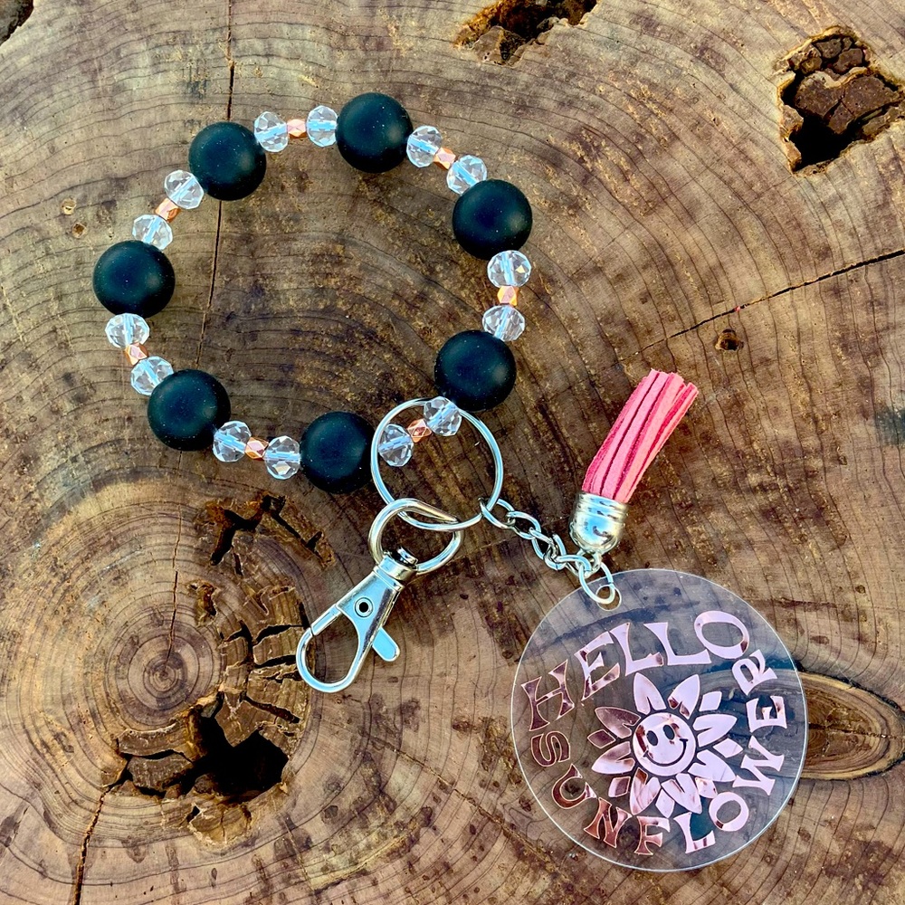 Hello Sunflowerr beaded wristlet keychain